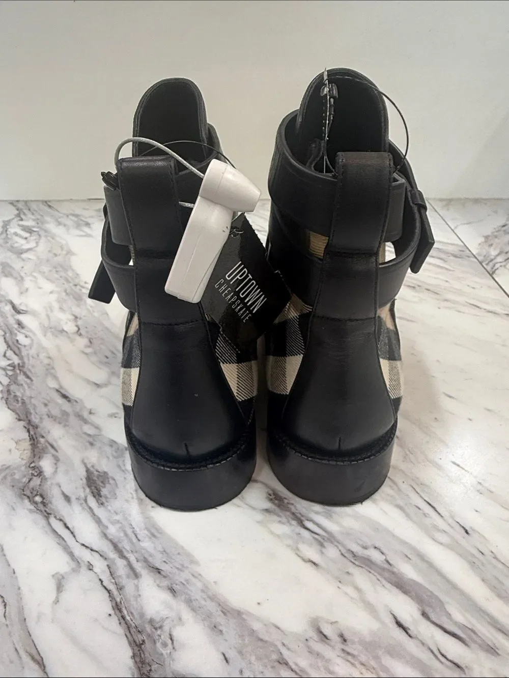 Burberry Black Leather Ankle Boots with Signature Check Panel